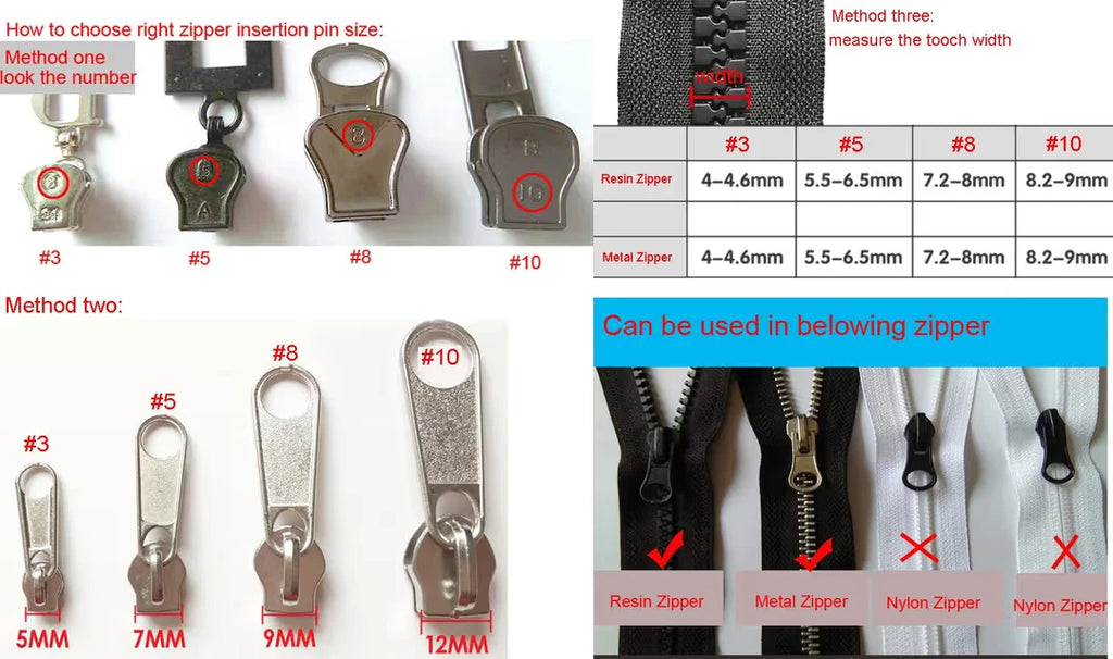 Zipper Sliders Repair Kit Metal 4 Sets – Bronze #10