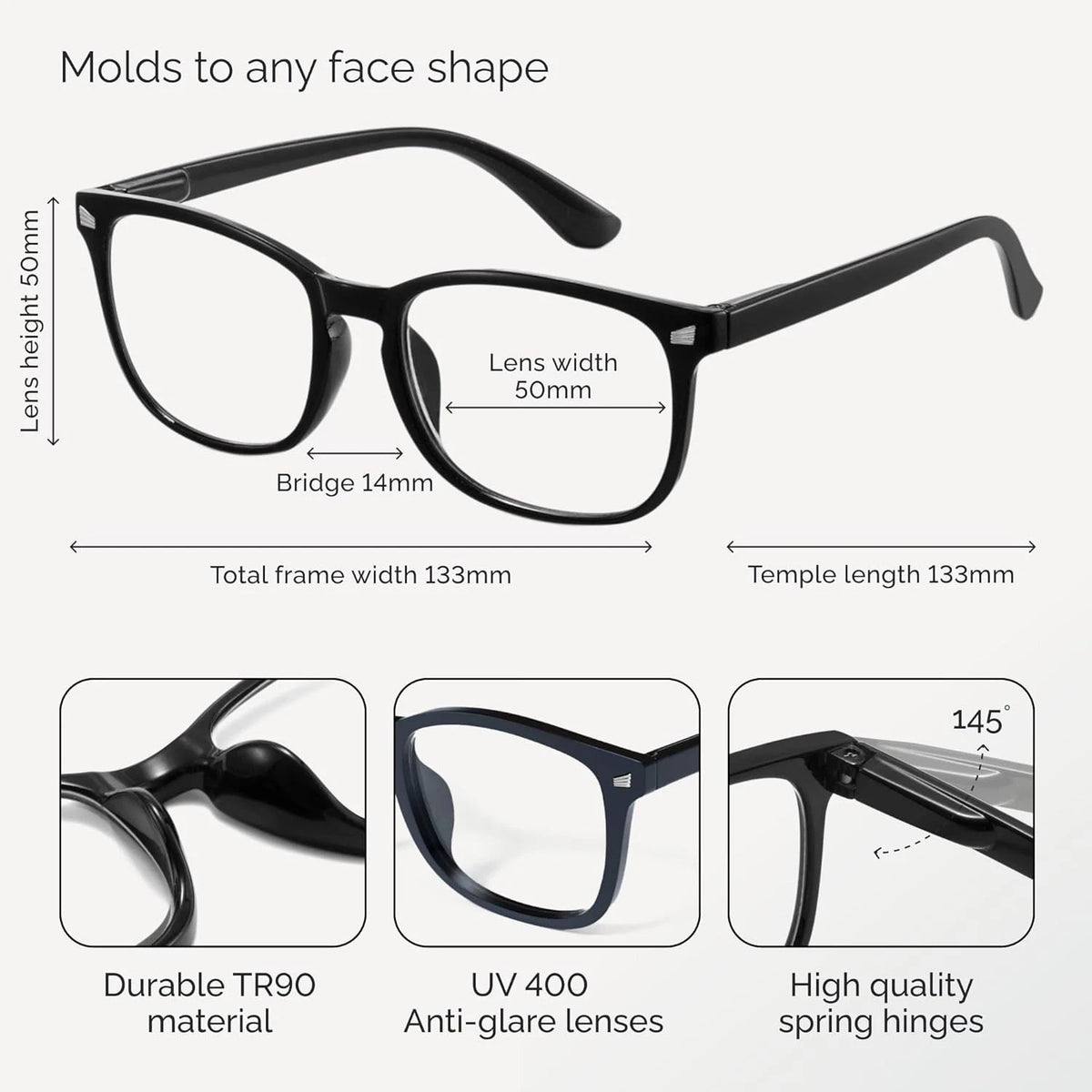 2 Pack Reading Computer Glasses Stylish Blue Light Readers 1 Black, 1 Clear. Various Strenghts.