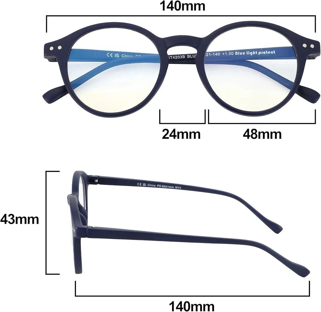 2 Pack Blue Light Blocking Reading Glasses Compact Lightweight Stylish. Round. GREEN