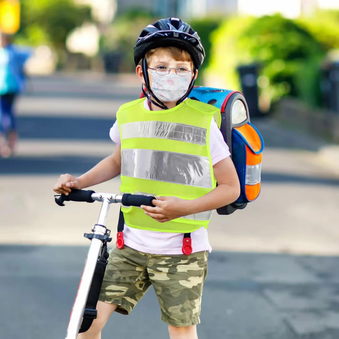 High Visibility Kids Reflective Safety Vests - Neon Yellow, Breathable 47 x 42cm