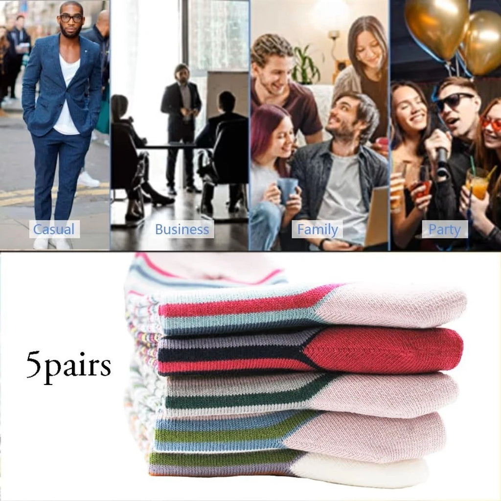 Stripe Smart Dress Socks 5 Pairs Size 6-10 Sock Size 9-11 – Multi-Colour Unisex
