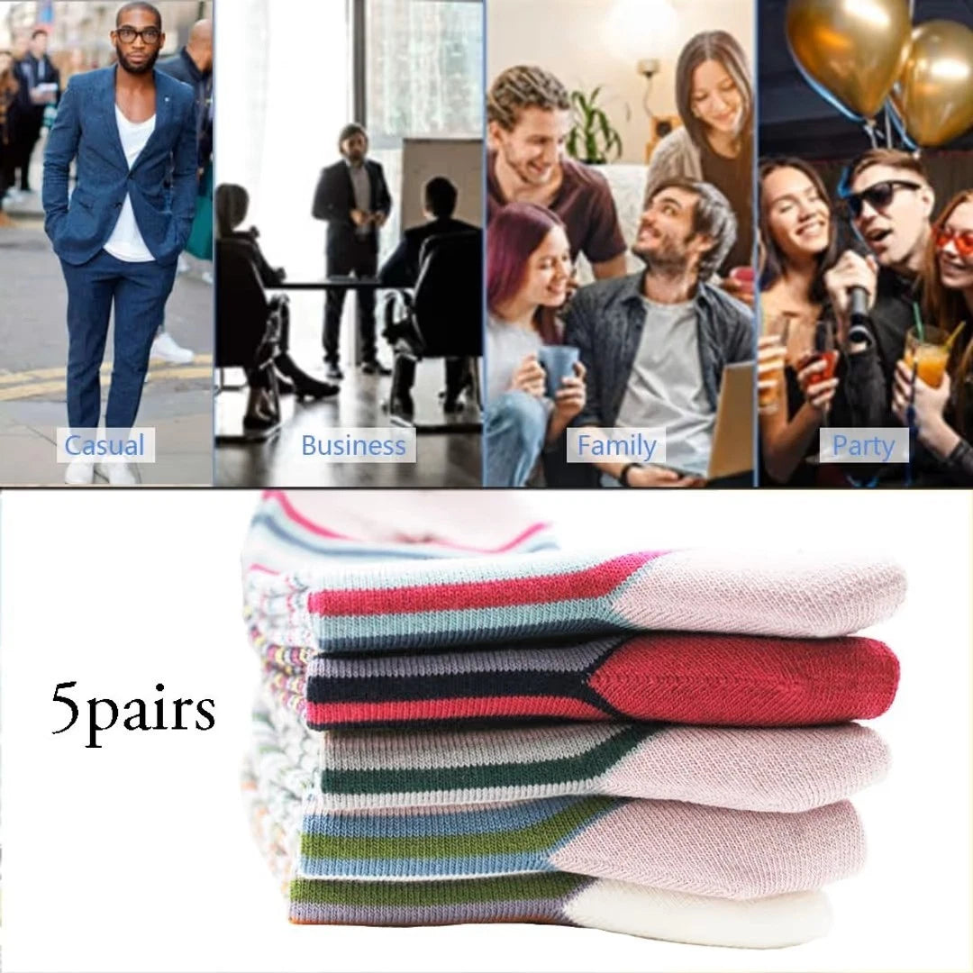 Stripe Smart Dress Socks 5 Pairs Size 6-10 Sock Size 9-11 – Multi-Colour Unisex