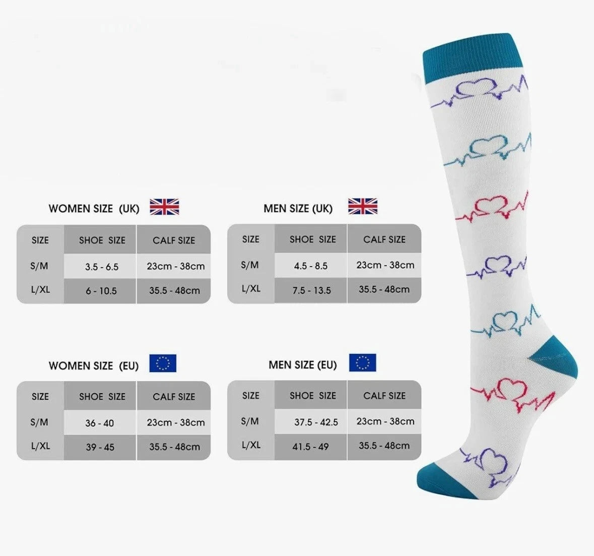 Compression Socks for Women Men 4 Pairs 15-20 mmHg Graduated Stocking Knee High Size L/XL
