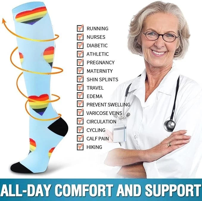 Compression Socks for Women Men 4 Pairs 15-20 mmHg Graduated Stocking Knee High Size L/XL