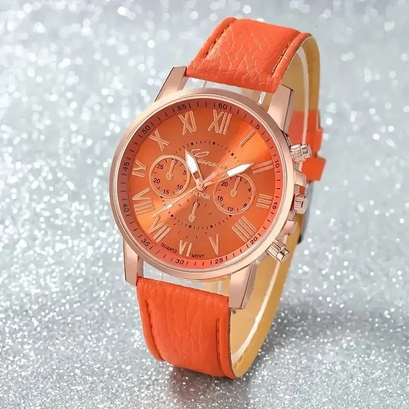 Women's Wrist Belt Watch Geneva Quartz Belt Fashion Women's Watch Rome Scale