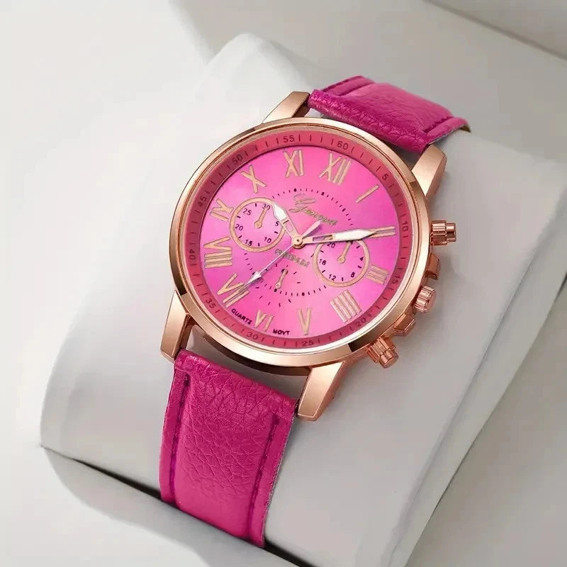 Women's Wrist Belt Watch Geneva Quartz Belt Fashion Women's Watch Rome Scale