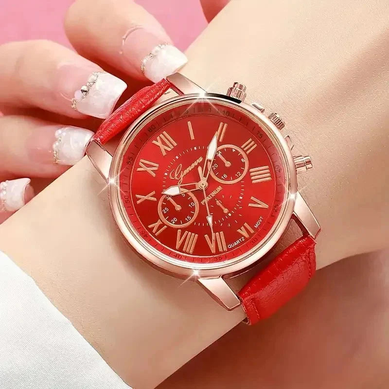 Women's Wrist Belt Watch Geneva Quartz Belt Fashion Women's Watch Rome Scale