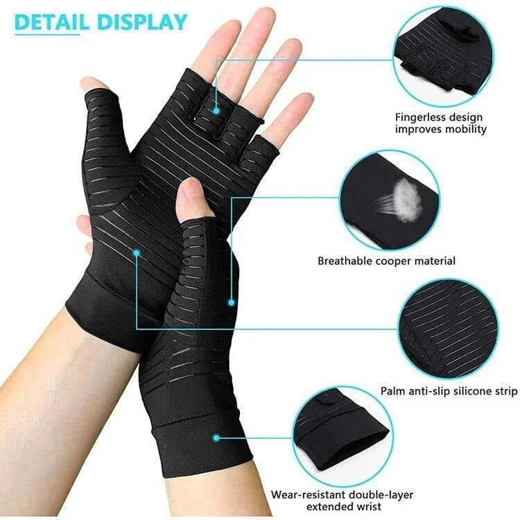 Brace Master 2 Pairs Arthritis Compression Gloves Copper Arthritis Black Large