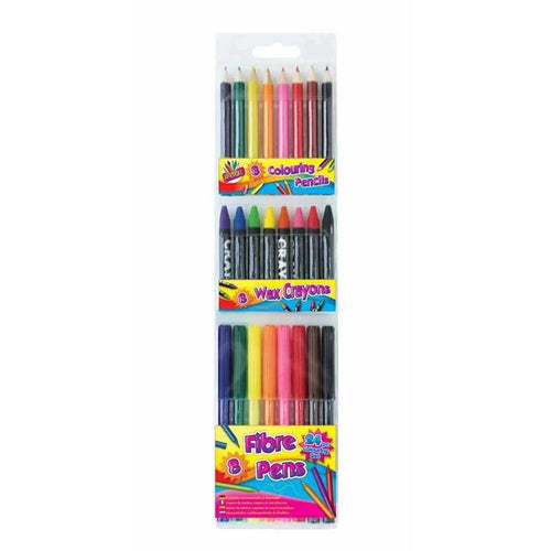 2 x 24 pack Colouring Set - 16x Fibre Pens, 16x Crayons and 16x Coloured Pencils